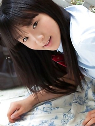 Miho Morita takes school uniform off and shows body outdoor