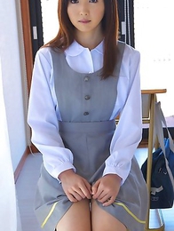 Mio Ayame smiles and shows ass in panty under uniform
