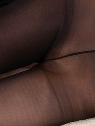 Black pantyhose babe Ayaka Mikami gets her feet and legs fucked on the floor