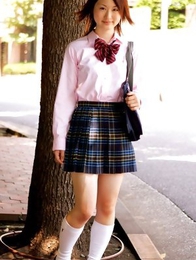 Naoko Sawano in sexy school uniform is playful after class