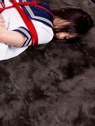 Bound brunette Mizuho Shiina involuntarily showing off her leaking Japanese puss
