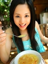 Japanese mademoiselle Soia Aoi holds up her her natural boobies