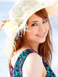 Akiho Yoshizawa in black bath suit is amazing model on the beach