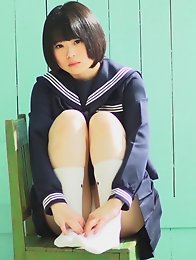 She never did chakuero shooting before so we started easy with Japanese schoolgirl cosplay and fan service!