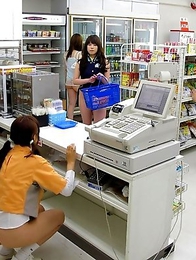 Japan young lesbian orgy in shop