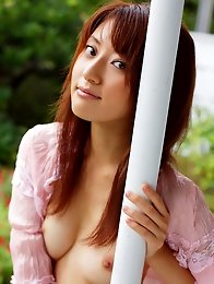 Redhead girl Misa Shinozaki stripped naked outdoors
