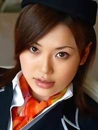 Sexy japanese stewardess Yui Matsuno in pantyhose stripped naked