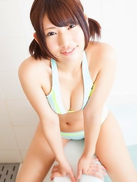 Petite Nozomi-chan stepped into the bathroom wearing a dazzling, light-blue bikini
