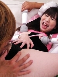 Gymnast Haruna really enjoys a threesome with trainers