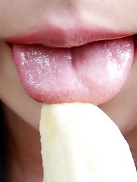 Machikos tiny mouth could barely wrap around the hentai fruit and it didnt take long before she slowly pressed the banana against her perfect shaved p