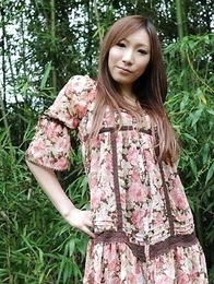 Kaoru Sakaki gets naked outside and reveals her hairy pussy