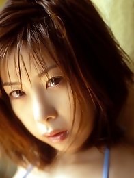 Sizzling short haired asian babe in sexy purple lingerie