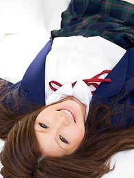 Risa Aika with cute smile shows crack in thong under skirt
