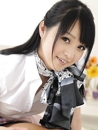 Hot Nozomi Aiuchi takes clothes off and plays with man's hard cock.