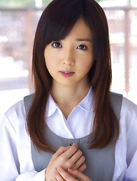 Mio Ayame smiles and shows ass in panty under uniform