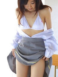 Mio Ayame almost takes bikini off while showing her body