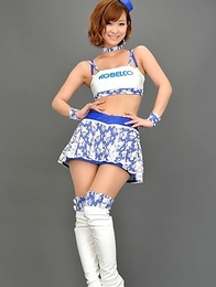 Ichika Nishimura in long boots and short skirt is playful